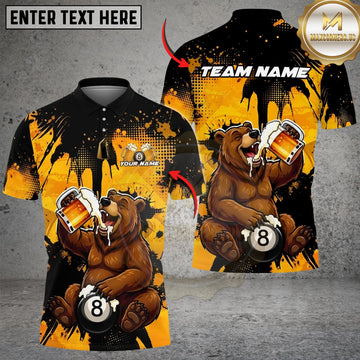 Maxcorners Billiards Ball 8 Happy Beer Bear Customized Name, Team Name 3D Shirt (6 Colors)