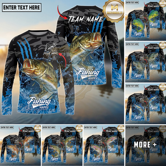 Maxcorners Mahi-Mahi Fishing Camo Water Splash Personalized Name, Team Name Long Sleeve Shirt (9 Breeds)