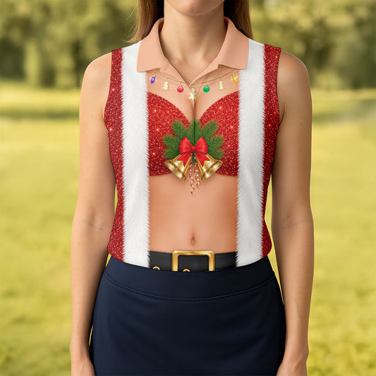 Maxcorners Women's Funny Mrs Claus Costume Golf Shirt, Christmas Golf Shirt, Women’s Golf Apparel LM1507
