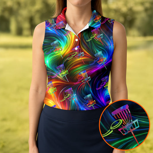 Maxcorners Colorful Disc Golf Basket Swirl Pattern Polo Shirt, Women’s Golf Tops, Hawaiian Golf Shirt, Performance Golf Shirt LM1507