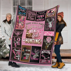 Maxcorners Real Girls Go Hunting Fleece Blanket – Pink Deer Hunting Gift for Women LM1611
