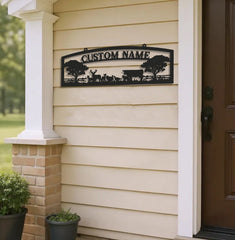 Maxcorners Personalized Farm Metal Sign WITH LED/WITHOUT LED - Rustic Ranch Name Sign with Livestock, Deer & Trees for Barn, Cabin & Outdoor Decor LM0110