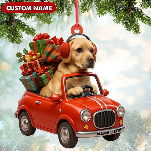 Maxcorners Personalized Funny Dog Driving Car Acrylic Christmas Ornament - 3D Christmas Decor Gift for Hunters & Outdoorsmen