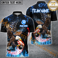 Maxcorners Billiard 8 Ball Eagle Fire Flame Multicolor Options Personalized Name, Team Name 3D Polo Shirt