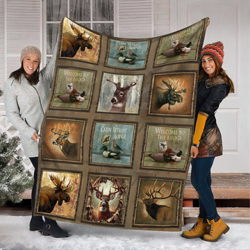 Maxcorners Rustic Wildlife Cabin Lodge Fleece Blanket - Deer, Moose, and Duck Hunting Retreat Fleece Blanket LM1611