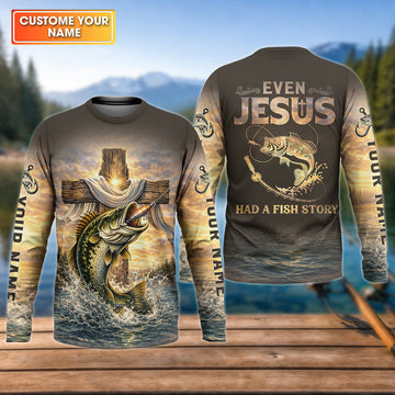 Maxcorners Even Jesus Had a Fish Story - Personalized Christian Fishing UPF Shirt