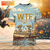 Maxcorners Personalized WTF Where’s The Fish Fishing Shirt, Funny Skeleton Fishermen Boat, Custom Name