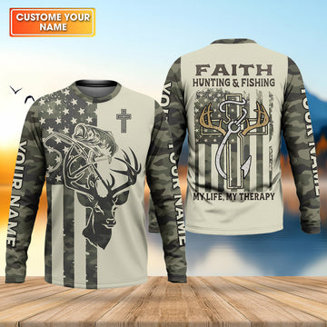 Maxcorners Faith Hunting Fishing Shirt, Christian Camo Deer Bass Patriotic Long Sleeve, Fishing UPF Shirts