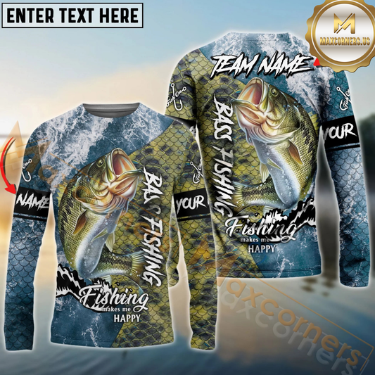 Maxcorners Fishing Skin Seawave Personalized Name, Team Name 3D Long Sleeve Shirt