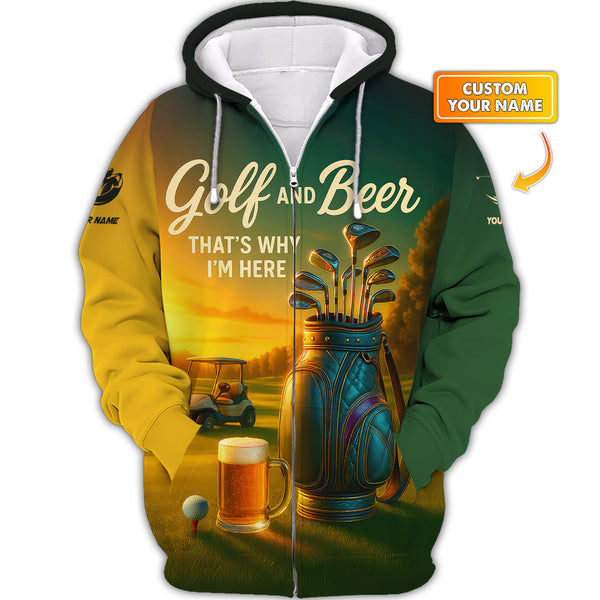 Maxcorners Golf and Beer That’s Why I’m Here Shirt – Custom Men's Golf Polo – Funny Golf Apparel For Dad