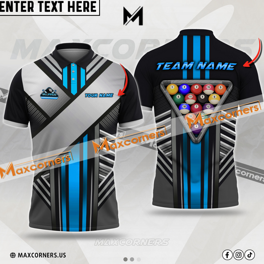 Maxcorners Billiard Ball 8 Victory Armor Multicolor Options Personalized Name, Team Name 3D Polo Shirt