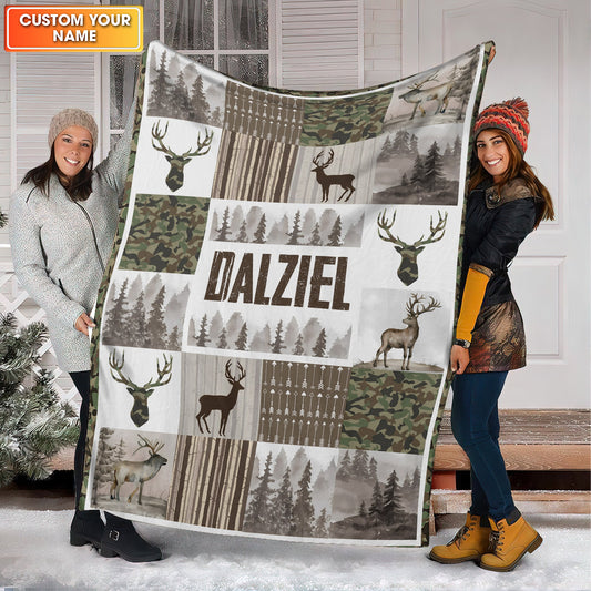 Maxcorners Personalized Rustic Camo Deer Blanket - Camo & Forest Patchwork Cabin Decor LM1611