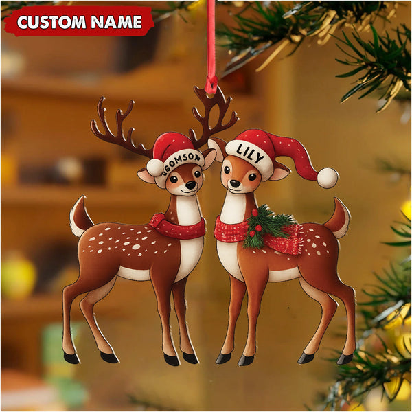 Maxcorners Personalized Couple Reindeer Acrylic Ornament - Cute Custom Deer Christmas Tree Gift for Couples LM0411