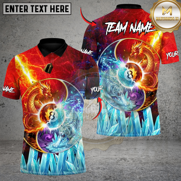 Maxcorners Billiard Eternal Yin Yang Dragon and Tiger of the Cosmic 8 Ball Personalized Name 3D Unisex Shirt