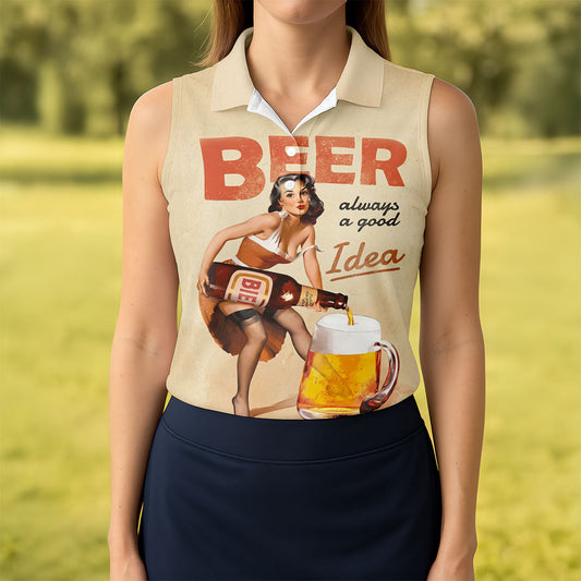 Maxcorners Vintage Beer Pin-Up Girl Design Golf Shirt, Women's Golf Shirt, Hawaiian Golf Shirt, Golf Polo For Women LM1507