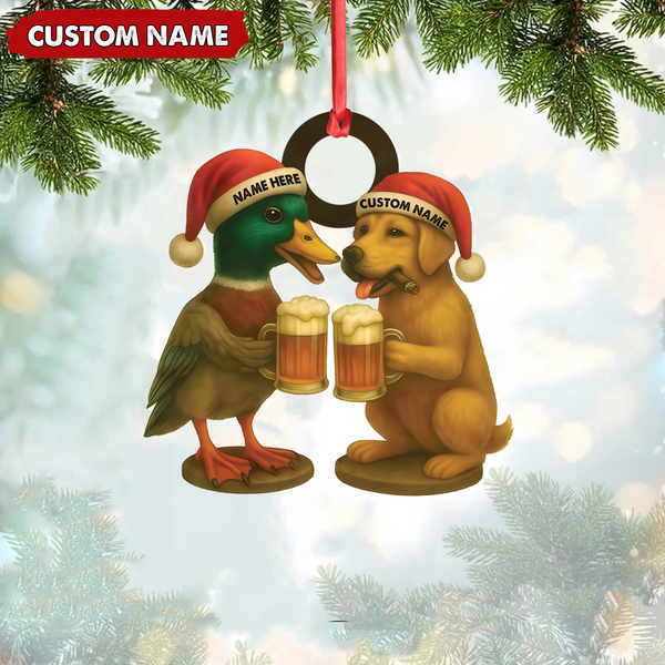 Maxcorners Custom Duck & Dog Acrylic Christmas Ornament - Personalized Hunter Gift LM0411