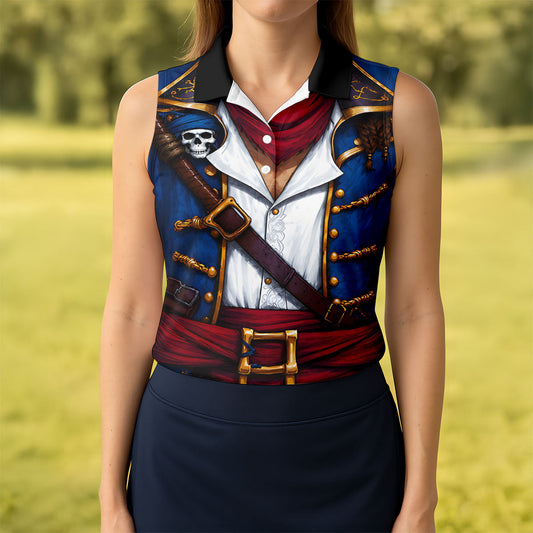 Maxcorners Caribbean Pirate Golf Shirt, Classic Buccaneer Captain Uniform, Golf Shirt For Women LM1507