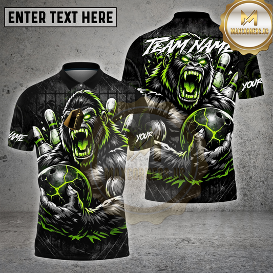 Maxcorners Bowling Shirt Angry Gorilla Power Bowling Graphic Multioptions Personalized Name, Team Name 3D Shirt (4 Colors)
