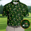 Maxcorners St Patrick's Day Golf Leprechaun Pose Shamrock Golf Shirt, Fun Golf Shirts For Men, Polo For Men
