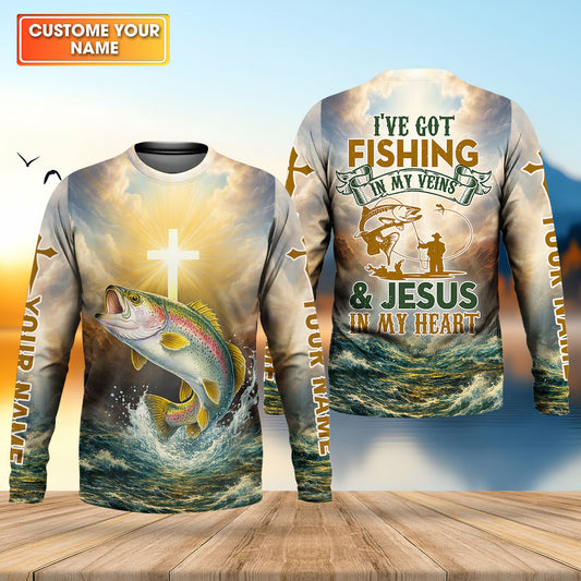 Maxcorners Fishing in My Veins, Faith in My Heart - Christian Fishing Shirt, Fishing UPF Shirts