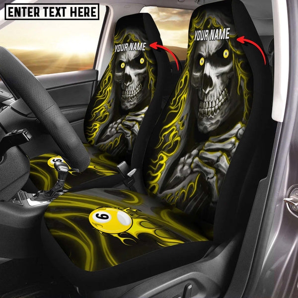 Maxcorners 9 Ball Skull Billiard Personalized Name Car Seat Covers (2Pcs)