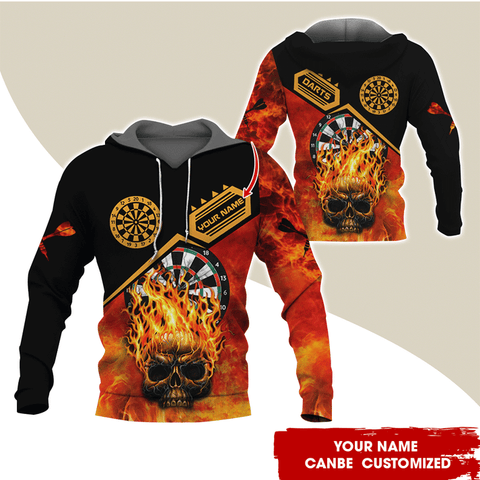 Maxcorners Darts Fire Skull Personalized Name 3D Shirt