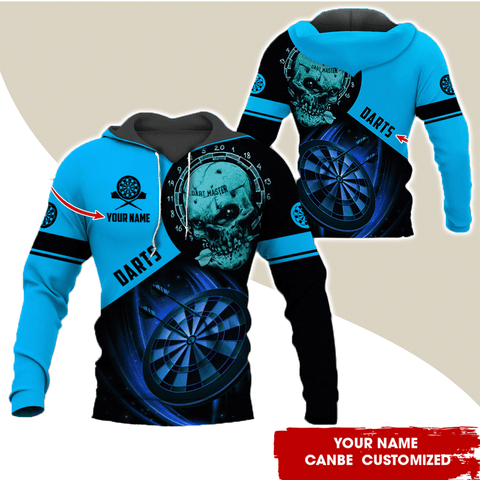 Maxcorners Darts Skull Blue Personalized Name 3D Shirt