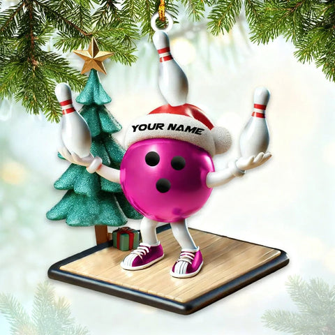 Maxcorners Custom Name Pink Bowling Personalized Acrylic Ornament Bowling Lover Christmas Gift MT1611