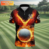 Maxcorners Fire Golf Ball Custom Men's Golf Polo Shirt, Golfing Apparel, Golf Gifts For Men