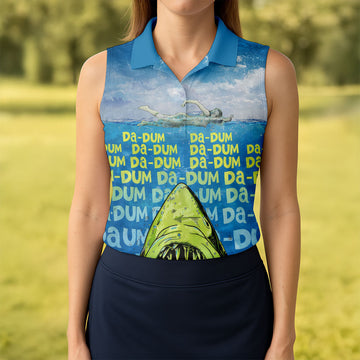 Maxcorners Funny Shark Da Dum Ocean Attack Golf Polo Shirt, Golf Shirts For Women, Women's Golf Apparel LM1507