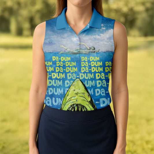Maxcorners Funny Shark Da Dum Ocean Attack Golf Polo Shirt, Golf Shirts For Women, Women's Golf Apparel LM1507