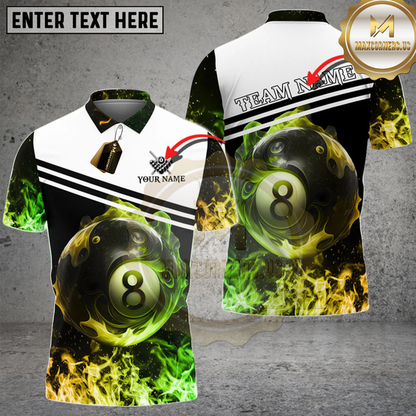 Maxcorners Billiards 8 Ball Flame Personalized Name 3D Unisex Shirt
