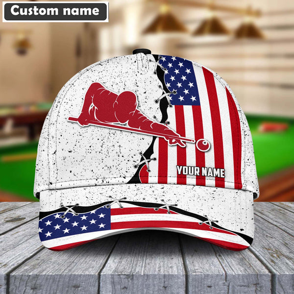 Maxcorners Billiards Player USA Flag Personalized Name Cap