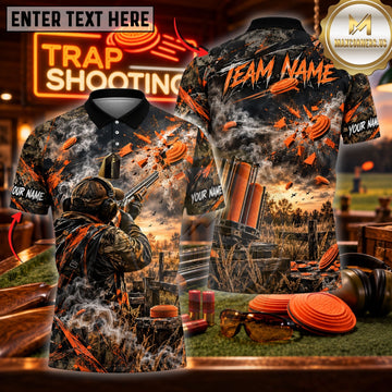 Maxcorners Trap Shooting Shotgun & Clay Target Dynamic Action Graphic Customized Name, Team Name 3D Shirts