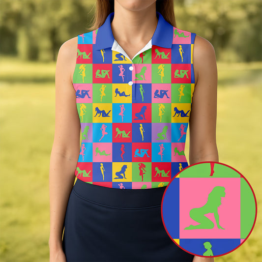 Maxcorners Colorful Pin Up Silhouette Pop Art Golf Polo Shirt, Women's Golf Polo, Golf Shirts For Women LM1507