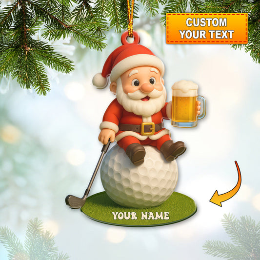 Maxcorners Christmas Golf And Beer Santa, Home Decor, Christmas Ornament, Personalized Ornament 2D Flat LM2111