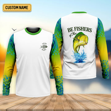 Maxcorners Personalized Christian Bass Fishing Shirt for Men, Be Fishers of Men UPF Fishing Shirt, Custom Name Fisherman Gift
