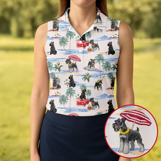 Maxcorners Schnauzer Beach Vacation Tropical Golf Polo Shirt, Golf Shirts For Women, Women’s Golf Apparel LM1507