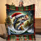 Maxcorners Custom Name Christmass Largemouth Bass Fishing Blanket