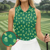 Maxcorners St Patrick's Day Beer Four Leaf Clovers Gold Pots Green Golf Shirt, Women's Golf Tops, Ladies Golf Polos