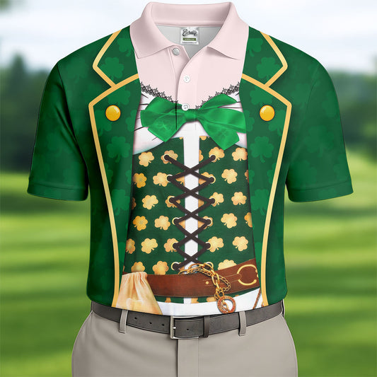 Maxcorners St Patrick's Day Green Leprechaun Costume Print Golf Shirt, Men's Golf Shirt, Golf Gift For Men