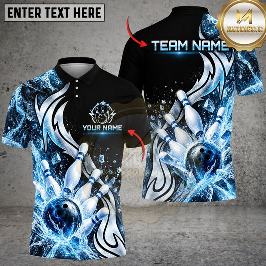 Maxcorners Bowling Ball Pins Dynamic Electric Lightning Splash Artwork Multicolor Customized Name, Team Name 3D Shirts