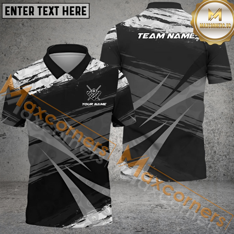 Maxcorners Gray Black Scratches Billiard Jersey Multicolor Option Customized Name, Team Name 3D Polo Shirt