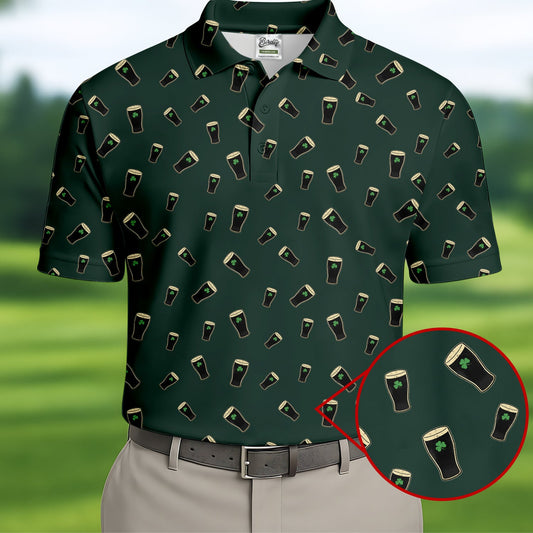 Maxcorners Dark Stout Beer St Patrick's Day Green Shamrock Golf Shirt, Polo Shirts For Men, Golf Shirts For Men