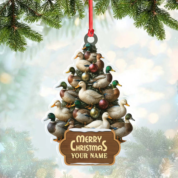 Maxcorners Funny Duck Christmas Tree Acrylic Ornament – Personalized Hunting Gift, Mallard Duck Lover Decoration, Rustic Country Holiday Decor