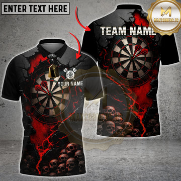 Maxcorners Darts Shirt Dark Skull Cracked Dartboard Gothic Fire Art Multioptions Personalized Name, Team Name 3D Shirt (4 Colors)