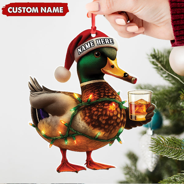 Maxcorners Personalized Funny Duck Smoking Acrylic Christmas OrnamentCustom Name Drinking Gift For Hunters LM0110