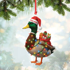 Maxcorners Funny Christmas Duck Acrylic Ornament â€“ Mallard Santa with Lights and Gifts, Personalized Holiday Decoration for Duck Lovers, Unique Hunter Christmas Gift