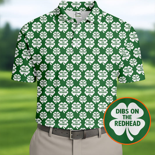 Maxcorners Dibs On The Redhead Lucky Four Leaf Clover St Patrick's Day Golf Shirt, Polo Shirts For Men, Golf Shirts For Men