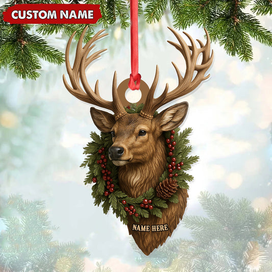 Maxcorners Personalized Rustic Deer Head Christmas Acrylic Ornament - 3D Holiday Decor & Perfect Gift for Hunters & Nature Lovers
